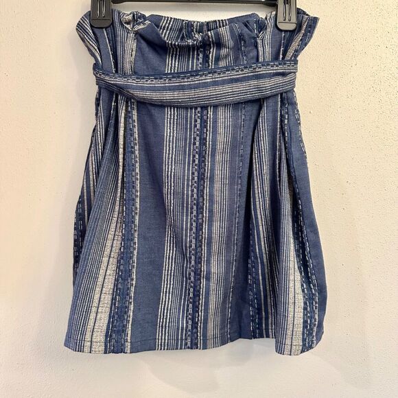 En Creme Women Blue/Beige Paperbag Waist Mini Skirt M - Picture 4 of 6